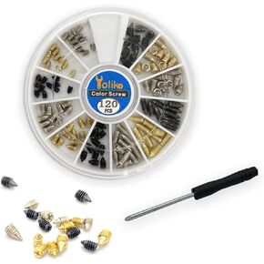 240 pcs Nickel Plated Tip Screws Pointed Cross Slot Leather Accessories 12 Sizes Belt Screws Include M2*3-M2*6, M2.5 * 3-M2.5 * 8, M3*3-M3*8 with 2mm Screwdriver for Belt Buckle Wallet Handbag Gold