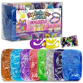 Rainbow Loom® Treasure Box Sparkle Edition، 8000 شريط مطاطي في 8 ألوان براقة مختلفة، ومكافأة مكونة من 2 نول سعيد، أنشطة رائعة للأولاد والبنات بعمر 7 سنوات فما فوق in Kuwait