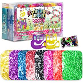 Rainbow Loom® Treasure Box DOTS Edition, 8,000 Rubber Bands in 8 Different Polka Dots Colors, and a BONUS of 2 Happy Looms, Great Activities for Boys and Girls 7+