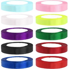 Swpeet 10 Rolls 10 Colors 4/5" x 25 Yards Single Faced Polyester Ribbon Fabric Satin Ribbon Assortment Kit, Gift Wrap Ribbons for Gift Wrapping, Crafts, Party Decoration - Total Length 250 Yards in Kuwait