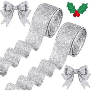 2 Roll 20 Yards Valentine's Day Ribbon Wired Glitter Thick Ribbon Metallic Wired Ribbon Gift Wrapping Tree Ribbon for Halloween Party DIY Crafts Wrapping Decorations(Black, Orange, 1.5 Inch)