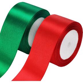Boao 2 Rolls Christmas Satin Ribbon Double Face Polyester Satin Ribbon Wide Solid Satin Ribbon for Christmas Wedding Gift Wrapping Crafts Decoration Favors (Red, 2 Inch)