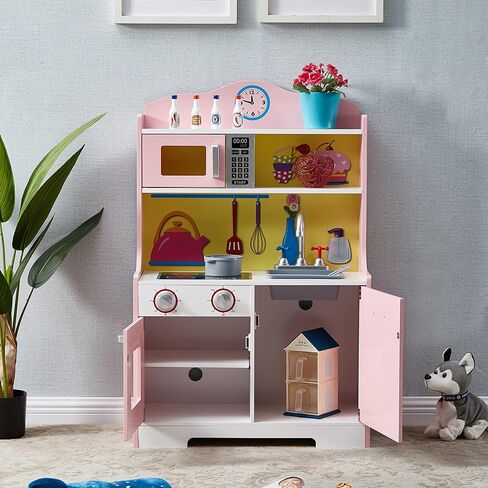 مجموعة المطبخ الخشبية للأطفال من HILIROOM HILIROOM، لعب المطبخ مع ملحقات المطبخ، بما في ذلك أواني الطبخ والمقالي، وأدوات الطبخ، مجموعة لعب المطبخ التظاهري للأعمار من 3 سنوات فما فوق للأولاد والبنات in Kuwait