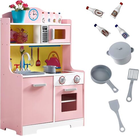 مجموعة المطبخ الخشبية للأطفال من HILIROOM HILIROOM، لعب المطبخ مع ملحقات المطبخ، بما في ذلك أواني الطبخ والمقالي، وأدوات الطبخ، مجموعة لعب المطبخ التظاهري للأعمار من 3 سنوات فما فوق للأولاد والبنات in Kuwait