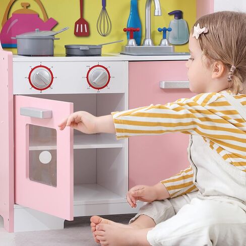 مجموعة المطبخ الخشبية للأطفال من HILIROOM HILIROOM، لعب المطبخ مع ملحقات المطبخ، بما في ذلك أواني الطبخ والمقالي، وأدوات الطبخ، مجموعة لعب المطبخ التظاهري للأعمار من 3 سنوات فما فوق للأولاد والبنات in Kuwait