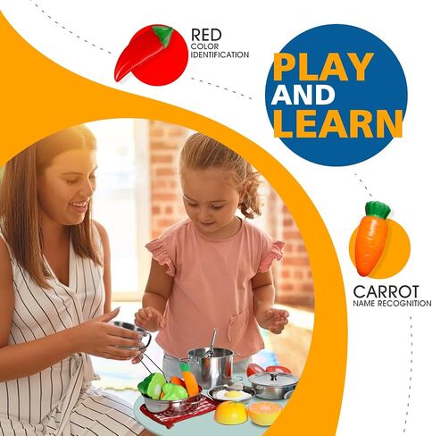 POPUTOY 28Pcs Pretend Play Kitchen Toys, Kitchen Playset Cooking Toys Set with Stainless Steel Cookware and Accessories for Kids Toddlers Girls Boys in Saudi Arabia