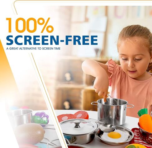 POPUTOY 28Pcs Pretend Play Kitchen Toys, Kitchen Playset Cooking Toys Set with Stainless Steel Cookware and Accessories for Kids Toddlers Girls Boys in Saudi Arabia