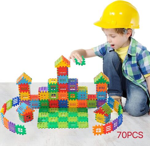 Building Blocks 70pcs,Building Blocks for Toddlers 3-5, Children Building Toys, Waffle Building Blocks, Toy Stacking Building Sets in Kuwait