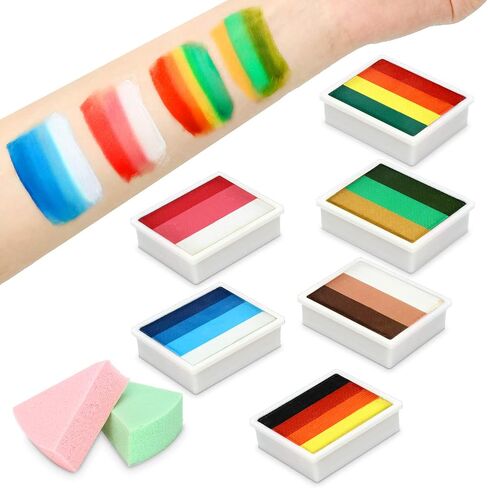 Maydear Face Painting Kit for Kids & Adults with 6 Colors Split Cake Palette, 2 Brushes, Safe & Non-Toxic Water Based Makeup Face Paint Kit in Kuwait