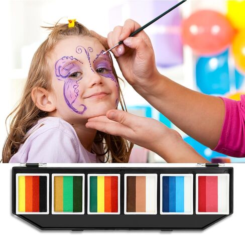 Maydear Face Painting Kit for Kids & Adults with 6 Colors Split Cake Palette, 2 Brushes, Safe & Non-Toxic Water Based Makeup Face Paint Kit in Kuwait