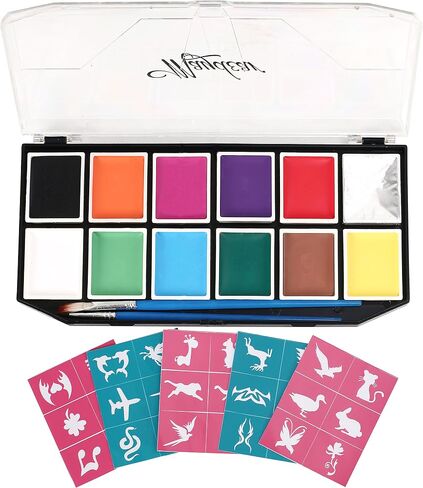 Maydear Face Painting Kit for Kids & Adults with 6 Colors Split Cake Palette, 2 Brushes, Safe & Non-Toxic Water Based Makeup Face Paint Kit in Kuwait