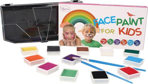 Maydear Face Painting Kit for Kids & Adults with 6 Colors Split Cake Palette, 2 Brushes, Safe & Non-Toxic Water Based Makeup Face Paint Kit in Kuwait