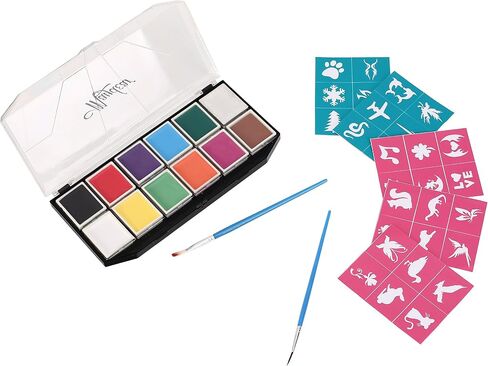 Maydear Face Painting Kit for Kids & Adults with 6 Colors Split Cake Palette, 2 Brushes, Safe & Non-Toxic Water Based Makeup Face Paint Kit in Kuwait