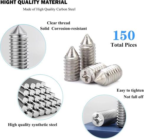120 pcs Nickel Plated Tip Screws Pointed Cross Slot Leather Accessories 12 Sizes Belt Screws Include M2*3-M2*6, M2.5 * 3-M2.5 * 8, M3*3-M3*8 with 2mm Screwdriver for Belt Buckle Wallet Handbag Purse in Kuwait