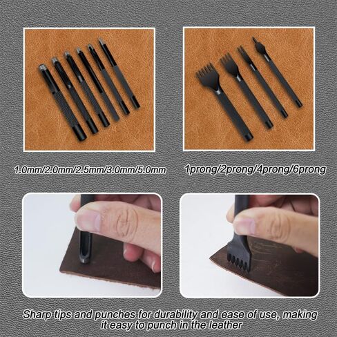 Amogto Leather Working Tools, Leather Tools Kit,98pcs Leather Sewing Kit,Leather Crafting Kit with Waxed Thread Groover Awl Snaps Buttons Stitching Punch Hole for Leathercraft Beginner or Adults Gifts in Kuwait