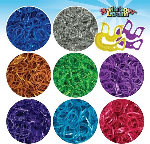 Rainbow Loom® Treasure Box Sparkle Edition، 8000 شريط مطاطي في 8 ألوان براقة مختلفة، ومكافأة مكونة من 2 نول سعيد، أنشطة رائعة للأولاد والبنات بعمر 7 سنوات فما فوق in Kuwait