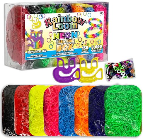 Rainbow Loom® Treasure Box Sparkle Edition، 8000 شريط مطاطي في 8 ألوان براقة مختلفة، ومكافأة مكونة من 2 نول سعيد، أنشطة رائعة للأولاد والبنات بعمر 7 سنوات فما فوق in Kuwait