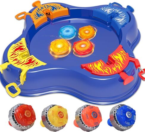 لعبة الدوران العلوية، 4 ألعاب جيروسكوبية مضيئة، 4 قاذفات، مع ملعب قتالي، لعبة قتال علوية كلاسيكية على طراز المدرسة القديمة للأطفال من سن 6 سنوات فما فوق، لعبة معركة علوية ممتعة لحفلات أعياد الميلاد (أحمر) in Kuwait