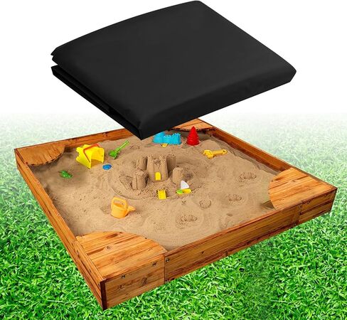 غطاء صندوق رمل Hoypeyfiy Sandbox، غطاء صندوق رمل للأطفال لحماية الرمل والألعاب، غطاء واقٍ مربع لصندوق الرمل مع رباط أسود 59 * 59 بوصة in Kuwait