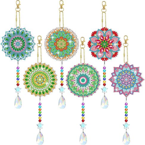 Tradder 6 Pcs Diamond Painting Wind Chimes Diamond Painting Kit Double Sided Mandala Ornaments with Crystal Pendant 5D Diamond Art for Spring Home Garden Hanging Ornament in Saudi Arabia