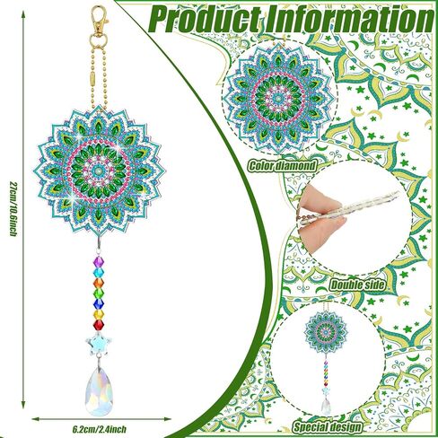 Tradder 6 Pcs Diamond Painting Wind Chimes Diamond Painting Kit Double Sided Mandala Ornaments with Crystal Pendant 5D Diamond Art for Spring Home Garden Hanging Ornament in Saudi Arabia