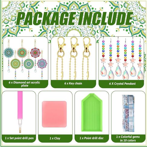 Tradder 6 Pcs Diamond Painting Wind Chimes Diamond Painting Kit Double Sided Mandala Ornaments with Crystal Pendant 5D Diamond Art for Spring Home Garden Hanging Ornament in Saudi Arabia