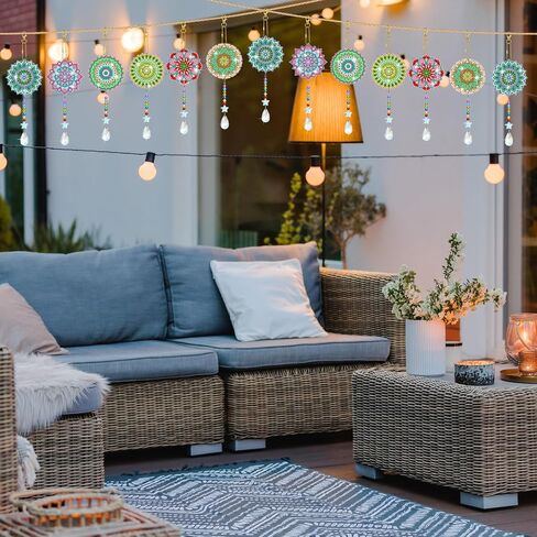 Tradder 6 Pcs Diamond Painting Wind Chimes Diamond Painting Kit Double Sided Mandala Ornaments with Crystal Pendant 5D Diamond Art for Spring Home Garden Hanging Ornament in Saudi Arabia
