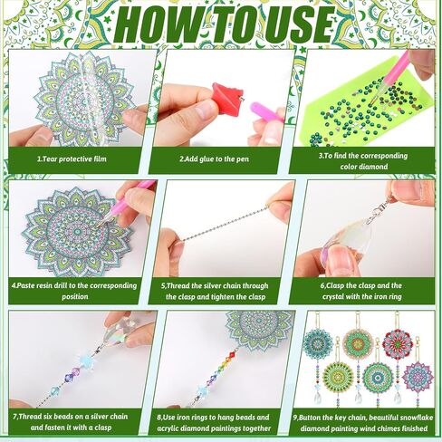 Tradder 6 Pcs Diamond Painting Wind Chimes Diamond Painting Kit Double Sided Mandala Ornaments with Crystal Pendant 5D Diamond Art for Spring Home Garden Hanging Ornament in Saudi Arabia