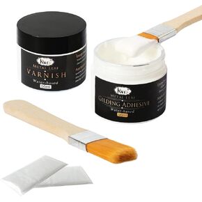 Gilding Adhesive, Gold Leaf Adhesive Kit, 50ml Gilding Epoxy Glue and 50ml Varnish, Water-Based Top Coat for Professional Craft Use in Kuwait