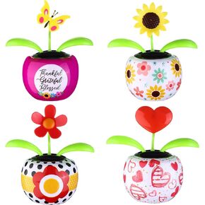 4 Solar Dancing Bee Toy Solar Powered Dancing Sun Flower in Colorful Pots Swinging Daisy Flip Flap Animated Bobblehead Dancer Window Rose Sun Catcher Car Dashboard Decor Portable Suncatchers