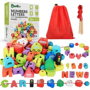 BMTOYS مونتيسوري التعليمية خيوط اللعب الخشبية التوتير حيوانات المزرعة الفواكه جلد الخرز لعبة ما قبل المدرسة للأطفال الصغار 3 4 5 سنوات من العمر بنين بنات in Kuwait