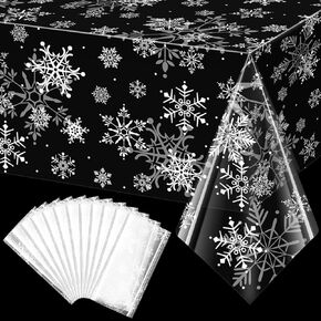 8 Pack Clear Winter Snowflake Plastic Tablecloth Decorations, Waterproof Oil Proof Christmas Winter Wonderland Disposable Table Cover for Christmas Winter New Year Party Supplies Decorations, 54x108In in Kuwait