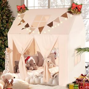 خيمة لعب للأطفال، بيت لعب كبير للأطفال مع بساط، ضوء وراية، خيمة بوهيمية مع نافذة علوية، سهلة الغسل، خيمة لعب داخلية وخارجية للأطفال، لون عاجي، 52 × 35 × 52 in Kuwait