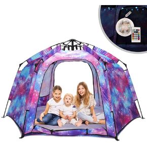 Portable Hexagon Kids Play Tent with LED Strip Lights Indoor Children Play House Easy Set-up Space Dream Tent for Night 4-5 Person & Birthday Gifts in Saudi Arabia