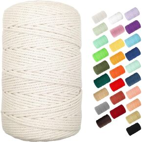 3mm 220 Yards Macrame Cord, BYWORLD 200m Cotton Rope Twine String,100% Natural Colored Macrame Rope for Macrame Kit, Plant Hangers, Wall Hanging, Christmas or Wedding Decorative(Beige Yellow)