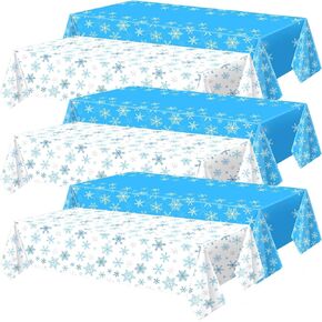 Peryiter Snowflake Tablecloth Winter Rectangle Plastic Tablecloth 54x108 Inch Blue and White Tablecloth Disposable Dining Table Cover for Christmas Xmas Winter Theme Party Supplies(6 Pcs) in Kuwait