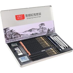نيوني مجموعة اقلام رسم، تغليف صندوق معدني، بما في ذلك اقلام الجرافيت واقلام الفحم وجذوع المزج وغيرها من ادوات الرسم (مجموعة مكونة من 29 قطعة). in Kuwait