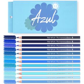 qianshan 12 Blue Colored Pencils Oil Based Pre-sharpened Wooden Colored Pencil Set for Adults Coloring Books Drawing Sketching Art Supplies, No Duplicates in Kuwait