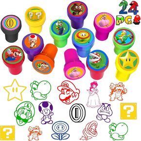 Hbavfihnbg 24 pcs Super Bros Stampers Super Bros Party Favor Super Bros Birthday Party Supplies for MSuper Bros Lovers Super Bros Party Supplies Self-Ink Stamps Gifts in Kuwait
