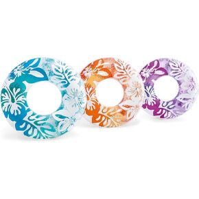 INTEX 59251EP Inflatable Clear Tropical Tube: Floral Graphic Design – 36" Diameter – 132lb Weight Capacity – One Tube – Color May Vary in Kuwait