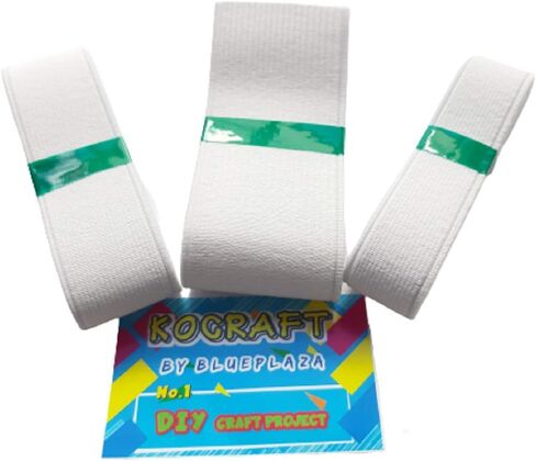 White 3 Yards Mix Size (2", 1-1/2", 1") Inch Knit Elastic Sewing Bands for Craft Fabric Cloth Webbing Garment Trousers Costumes Garment Waistband Pants Bags DIY Spool in Kuwait