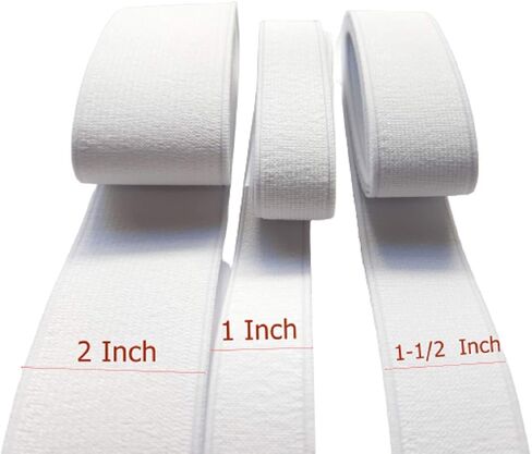 White 3 Yards Mix Size (2", 1-1/2", 1") Inch Knit Elastic Sewing Bands for Craft Fabric Cloth Webbing Garment Trousers Costumes Garment Waistband Pants Bags DIY Spool in Kuwait