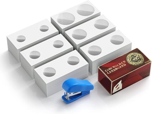 حامل العملات المعدنية من الورق المقوى CH01،300 قطعة من TOMLOV، 6 أحجام من العملات المعدنية للمجمعين، تتضمن دباسة صغيرة، مجموعة عملات ورقية من الورق للعملات المعدنية للبنس/الدايم/النيكل/الربع/نصف دولور/دولور/دولور الفضية in Kuwait