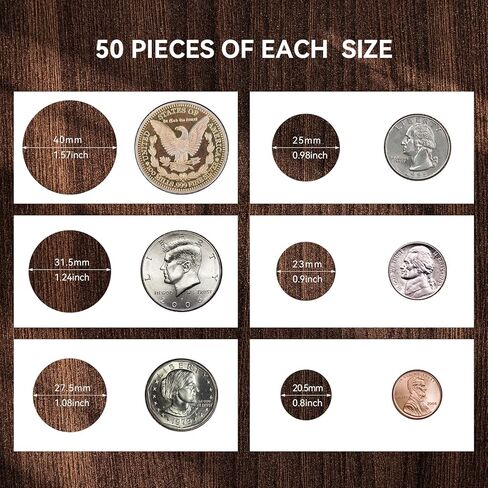 حامل العملات المعدنية من الورق المقوى CH01،300 قطعة من TOMLOV، 6 أحجام من العملات المعدنية للمجمعين، تتضمن دباسة صغيرة، مجموعة عملات ورقية من الورق للعملات المعدنية للبنس/الدايم/النيكل/الربع/نصف دولور/دولور/دولور الفضية in Kuwait