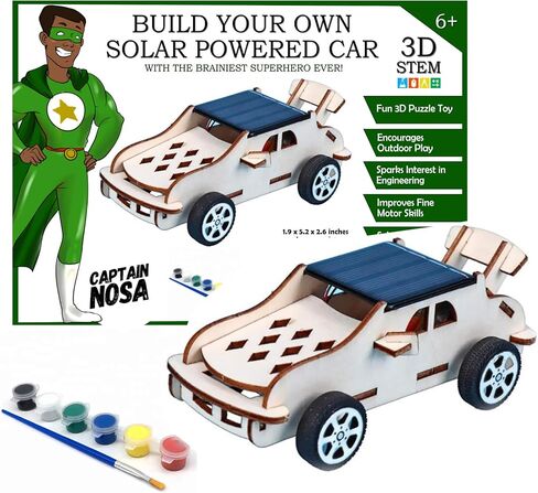 تيني وتايو - اصنع سيارة تعمل بالطاقة الشمسية | مجموعة العلوم والتكنولوجيا والهندسة والرياضيات للأطفال | بناء ودهان سيارة خشبية | الأعمار 4-8، 8-12 | لغز تعليمي خشبي ثلاثي الأبعاد للأولاد والبنات in Kuwait