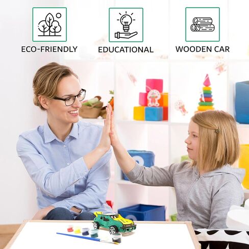 تيني وتايو - اصنع سيارة تعمل بالطاقة الشمسية | مجموعة العلوم والتكنولوجيا والهندسة والرياضيات للأطفال | بناء ودهان سيارة خشبية | الأعمار 4-8، 8-12 | لغز تعليمي خشبي ثلاثي الأبعاد للأولاد والبنات in Kuwait