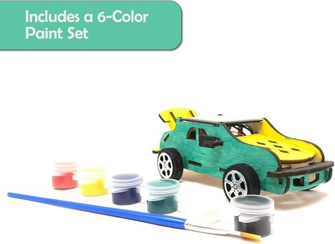 تيني وتايو - اصنع سيارة تعمل بالطاقة الشمسية | مجموعة العلوم والتكنولوجيا والهندسة والرياضيات للأطفال | بناء ودهان سيارة خشبية | الأعمار 4-8، 8-12 | لغز تعليمي خشبي ثلاثي الأبعاد للأولاد والبنات in Kuwait