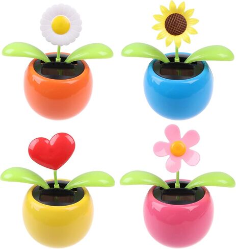 4 Solar Dancing Bee Toy Solar Powered Dancing Sun Flower in Colorful Pots Swinging Daisy Flip Flap Animated Bobblehead Dancer Window Rose Sun Catcher Car Dashboard Decor Portable Suncatchers in Kuwait