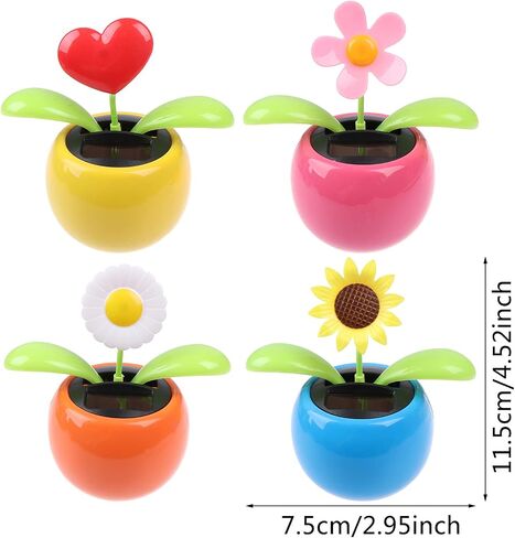 4 Solar Dancing Bee Toy Solar Powered Dancing Sun Flower in Colorful Pots Swinging Daisy Flip Flap Animated Bobblehead Dancer Window Rose Sun Catcher Car Dashboard Decor Portable Suncatchers in Kuwait