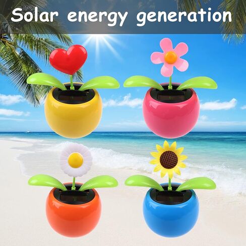4 Solar Dancing Bee Toy Solar Powered Dancing Sun Flower in Colorful Pots Swinging Daisy Flip Flap Animated Bobblehead Dancer Window Rose Sun Catcher Car Dashboard Decor Portable Suncatchers in Kuwait